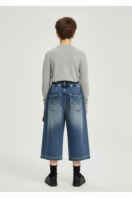 Pantalon Jupe Denim Large Croisé Décontracté Enfant - Bleu Jean - vue 2