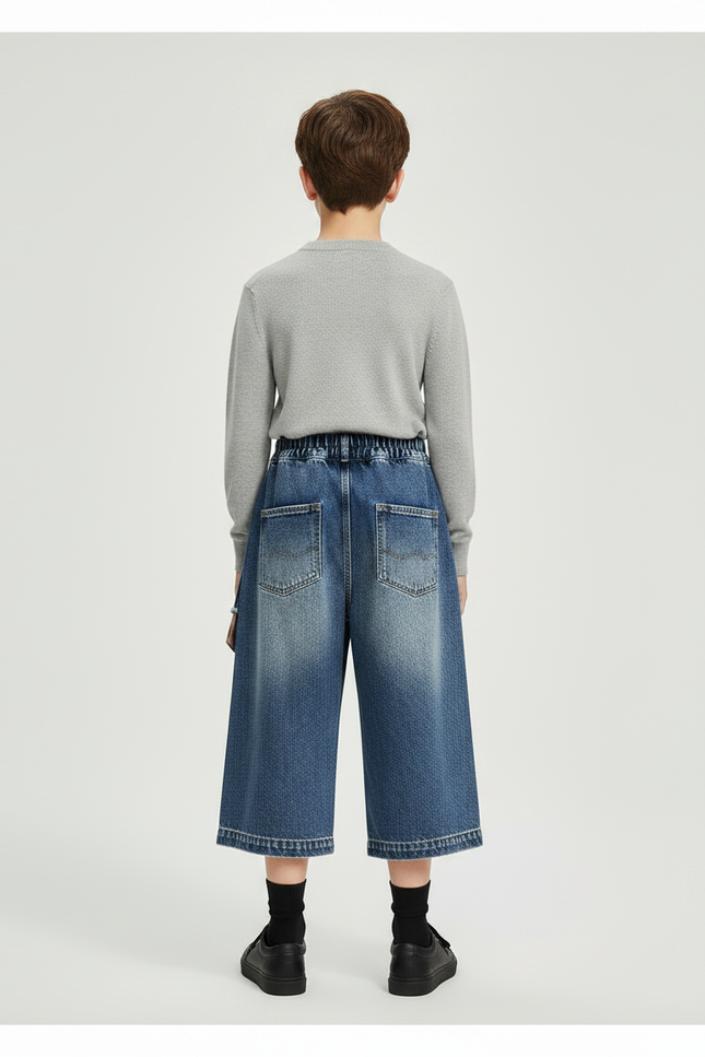 Pantalon Jupe Denim Large Croisé Décontracté Enfant - Bleu Jean - vue 2