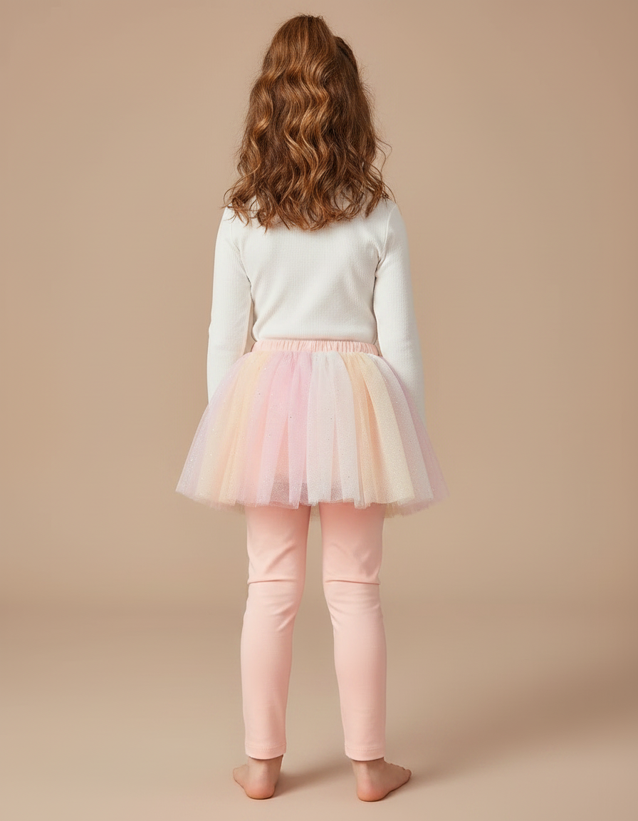 Pantalon Jupe Tutu Pailleté Multicolore Enfant - Rose Coton - vue 2
