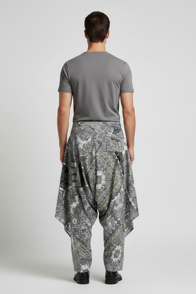 Pantalon Jupe Patchwork Bandana Asymétrique Ample Noir Blanc - Multicolore Coton - vue 2