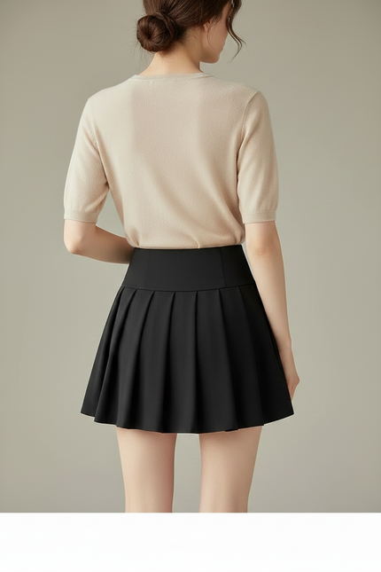 Pantalon Jupe Noir Plissé Court Sportif Intégré - Polyester - vue 2