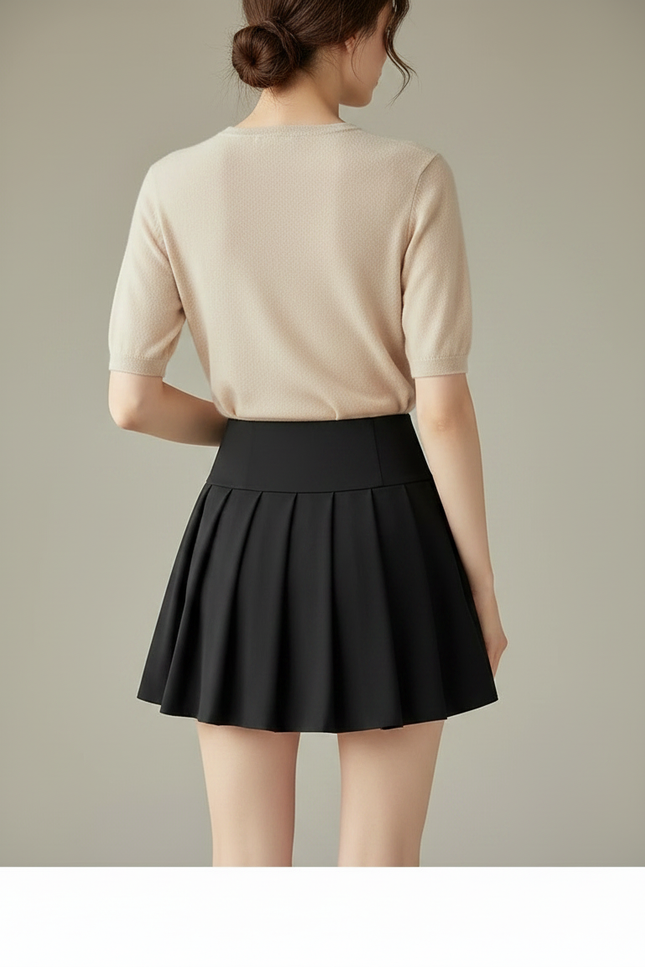 Pantalon Jupe Noir Plissé Court Sportif Intégré - Polyester - vue 2