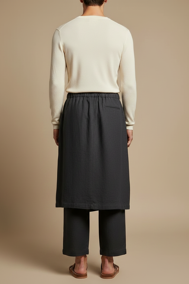 Pantalon Jupe Gris Lin Drapé Ample Homme - vue 2