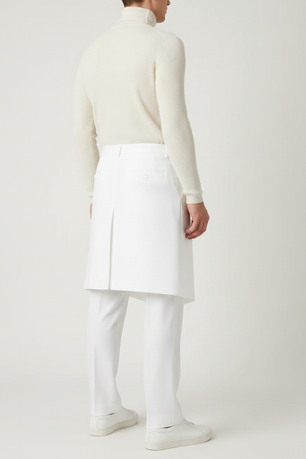 Pantalon Jupe Blanc Asymétrique Droit Élégant Homme - Gabardine - vue 2