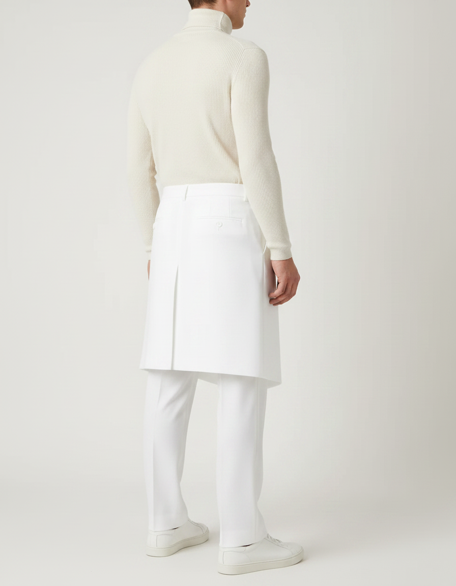 Pantalon Jupe Blanc Asymétrique Droit Élégant Homme - Gabardine - vue 2