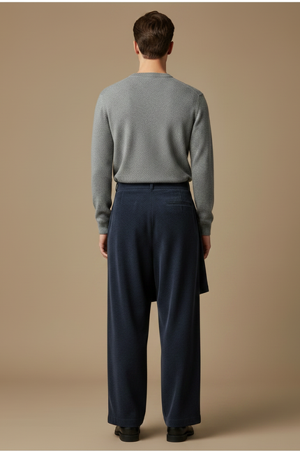 Pantalon Jupe Bleu Marine Côtelé Ample Superposé Homme - Cordé - vue 2