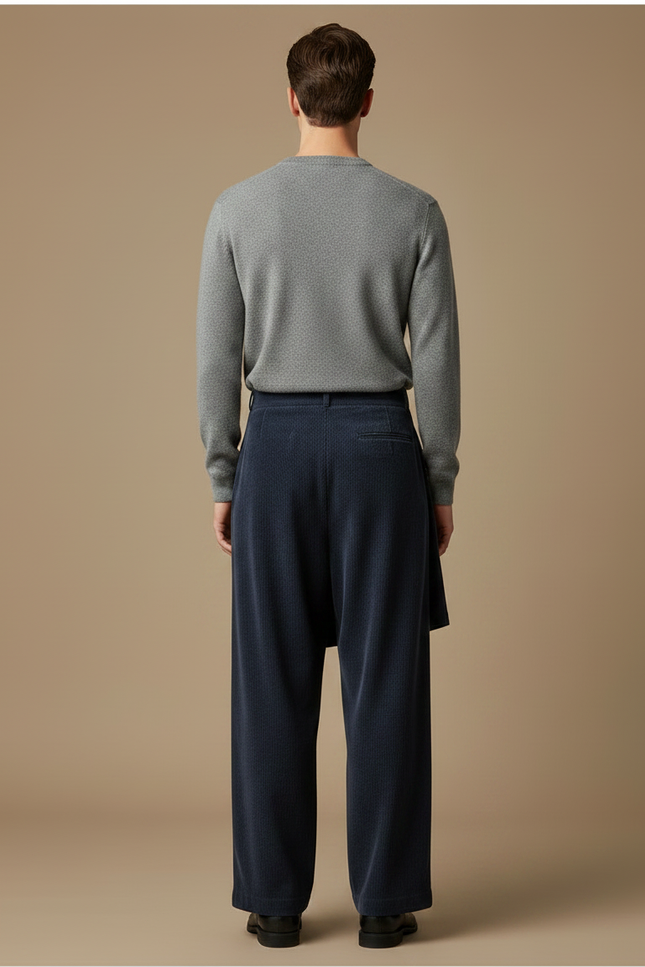 Pantalon Jupe Bleu Marine Côtelé Ample Superposé Homme - Cordé - vue 2