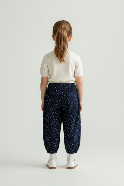 Pantalon Jupe Bleu Marine Floral Ample Enfant - Cordé - vue 2