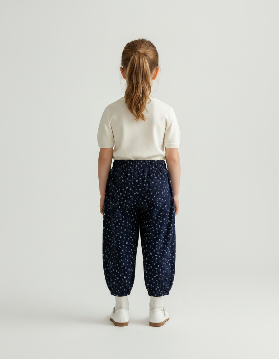 Pantalon Jupe Bleu Marine Floral Ample Enfant - Cordé - vue 2