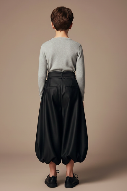 Pantalon Jupe Noir Satiné Bouffant Nœud Élégant - vue 2