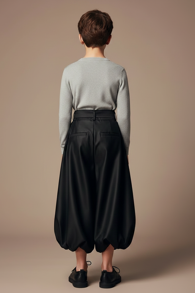 Pantalon Jupe Noir Satiné Bouffant Nœud Élégant - vue 2
