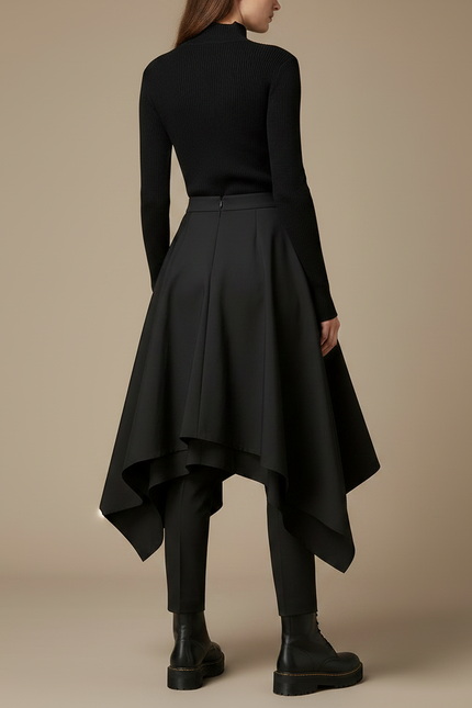 Pantalon Jupe Noir Asymétrique Ample Élégant Moderne - Gabardine - vue 2
