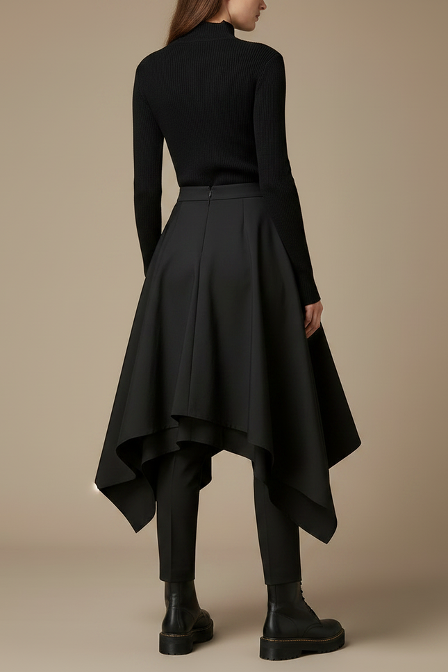 Pantalon Jupe Noir Asymétrique Ample Élégant Moderne - Gabardine - vue 2
