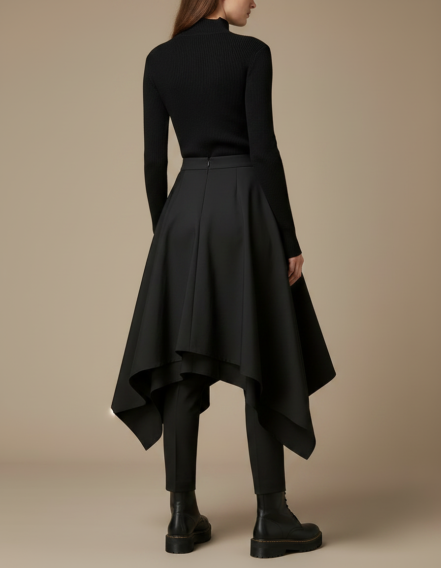 Pantalon Jupe Noir Asymétrique Ample Élégant Moderne - Gabardine - vue 2