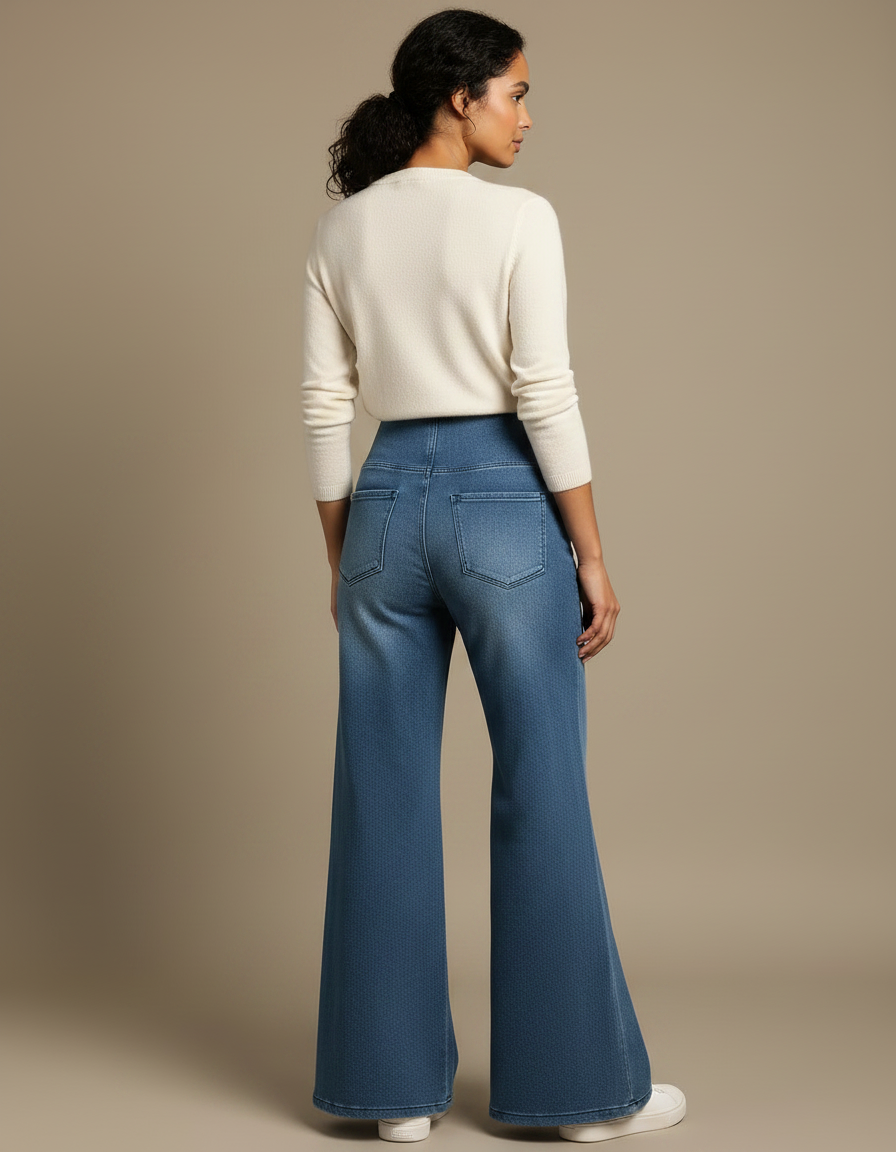 Pantalon Jupe Denim Large Bleu Taille Haute - Jean - vue 2