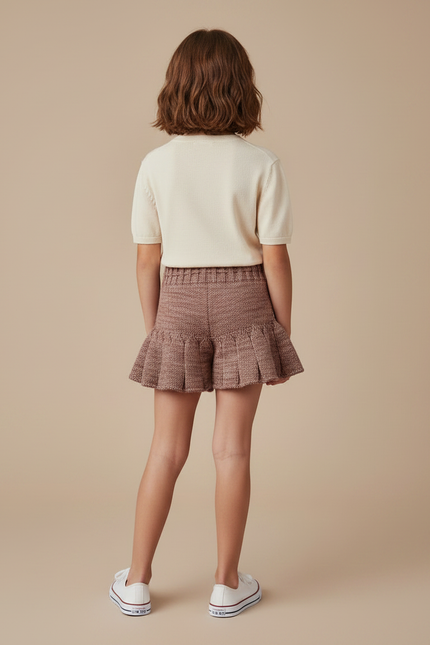 Pantalon Jupe Tricoté Plissé Marron Vintage Fille - Maille - vue 2