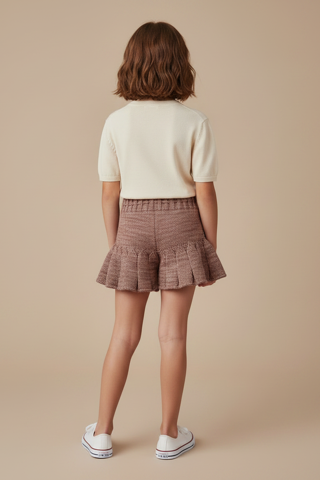 Pantalon Jupe Tricoté Plissé Marron Vintage Fille - Maille - vue 2