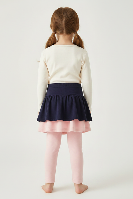 Pantalon Jupe Marine Rose Superposé Confortable Fille - Coton - vue 2