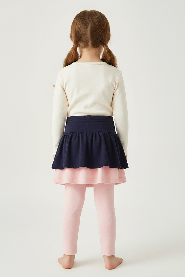 Pantalon Jupe Marine Rose Superposé Confortable Fille - Coton - vue 2