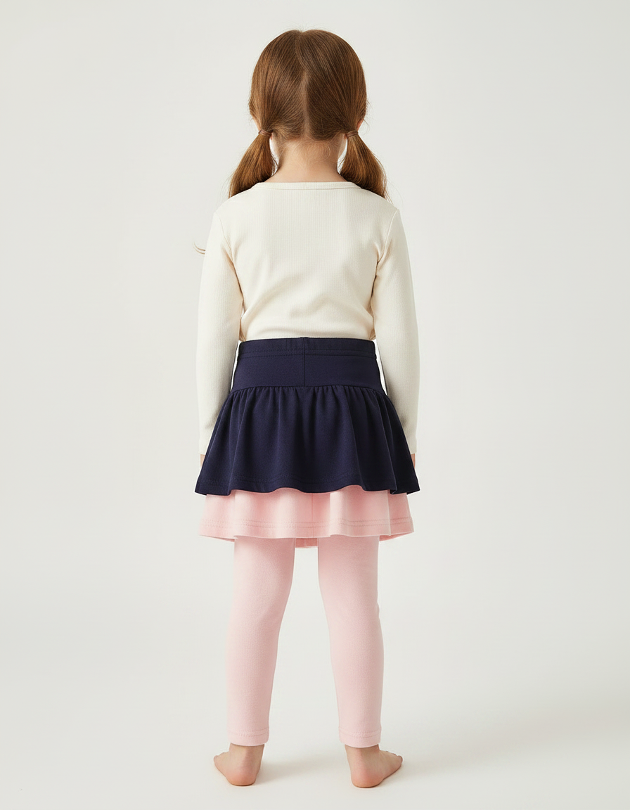 Pantalon Jupe Marine Rose Superposé Confortable Fille - Coton - vue 2