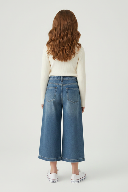 Pantalon Jupe Jean Bleu Plaid Vintage Ample Décontracté - vue 2