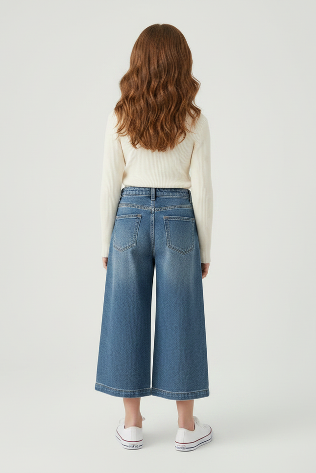 Pantalon Jupe Jean Bleu Plaid Vintage Ample Décontracté - vue 2