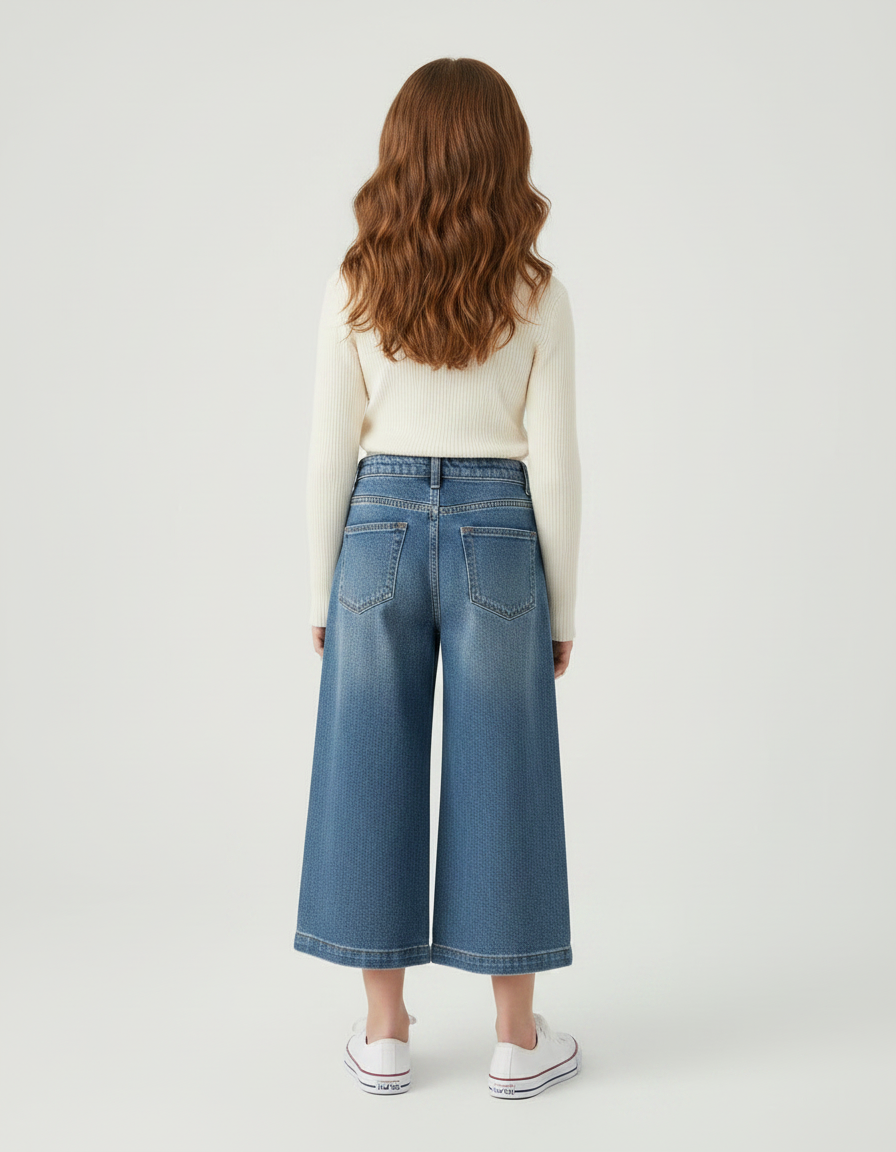 Pantalon Jupe Jean Bleu Plaid Vintage Ample Décontracté - vue 2
