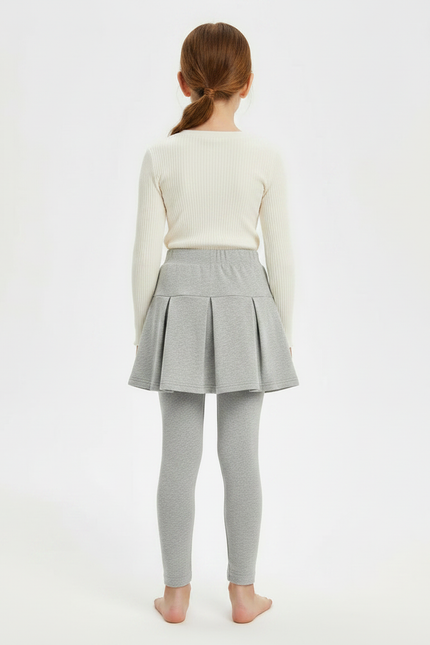 Pantalon Jupe Gris Plissé Coton Confortable Fille - Molleton - vue 2