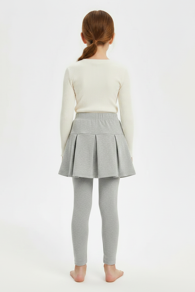 Pantalon Jupe Gris Plissé Coton Confortable Fille - Molleton - vue 2