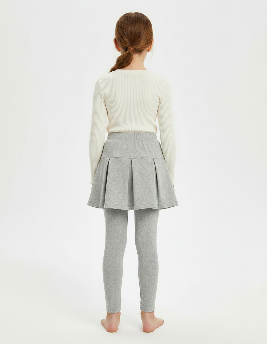 Pantalon Jupe Gris Plissé Coton Confortable Fille - Molleton - vue 2