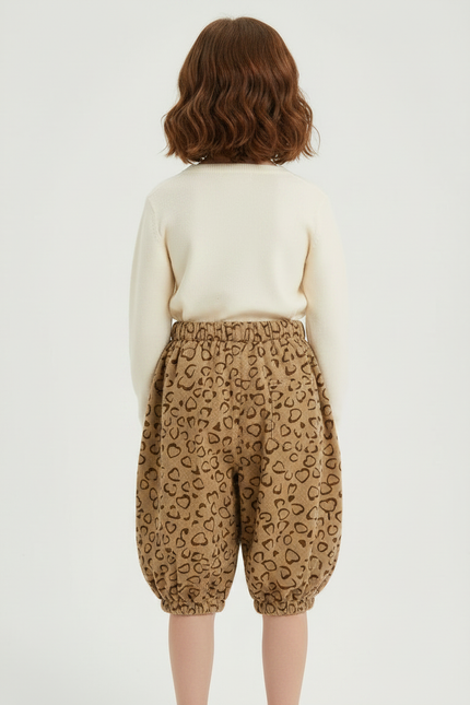 Pantalon Jupe Marron Côtelé Cœurs Ample Fille - Cordé - vue 2