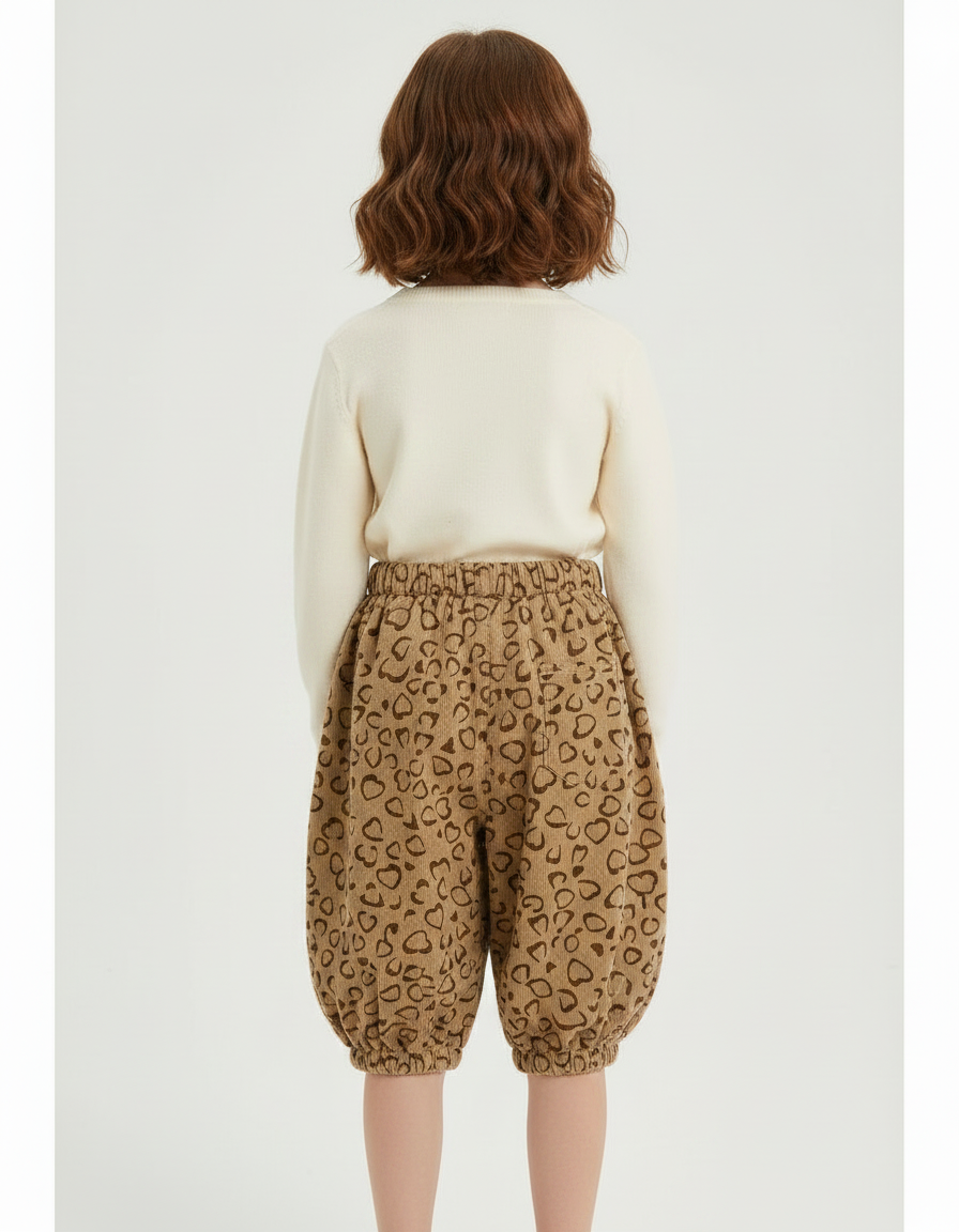 Pantalon Jupe Marron Côtelé Cœurs Ample Fille - Cordé - vue 2
