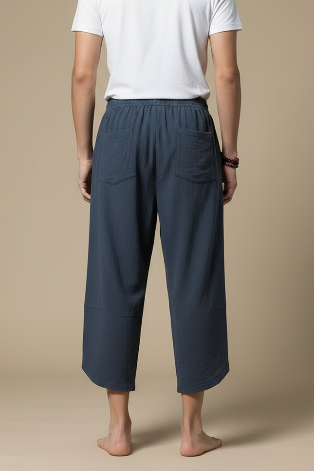 Pantalon Jupe Coton Lin Ample Décontracté Homme - Bleu - vue 2
