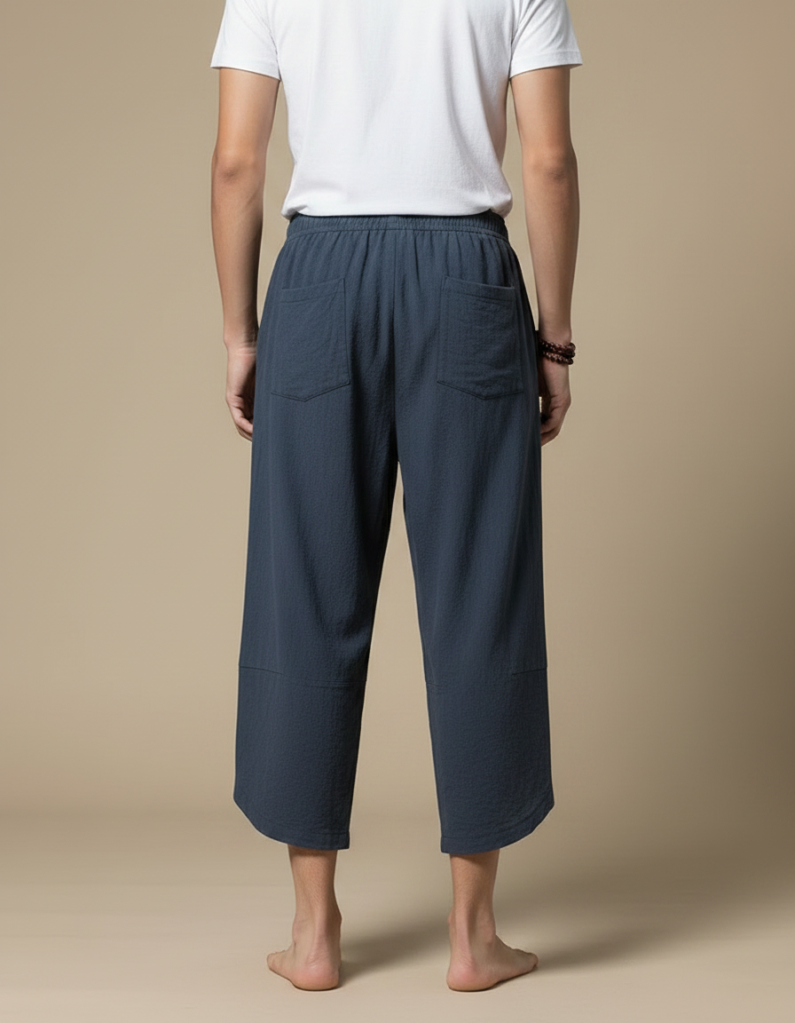 Pantalon Jupe Coton Lin Ample Décontracté Homme - Bleu - vue 2