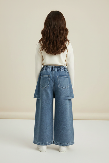 Pantalon Jupe Jean Bleu Ample Déstructuré Fille - vue 2