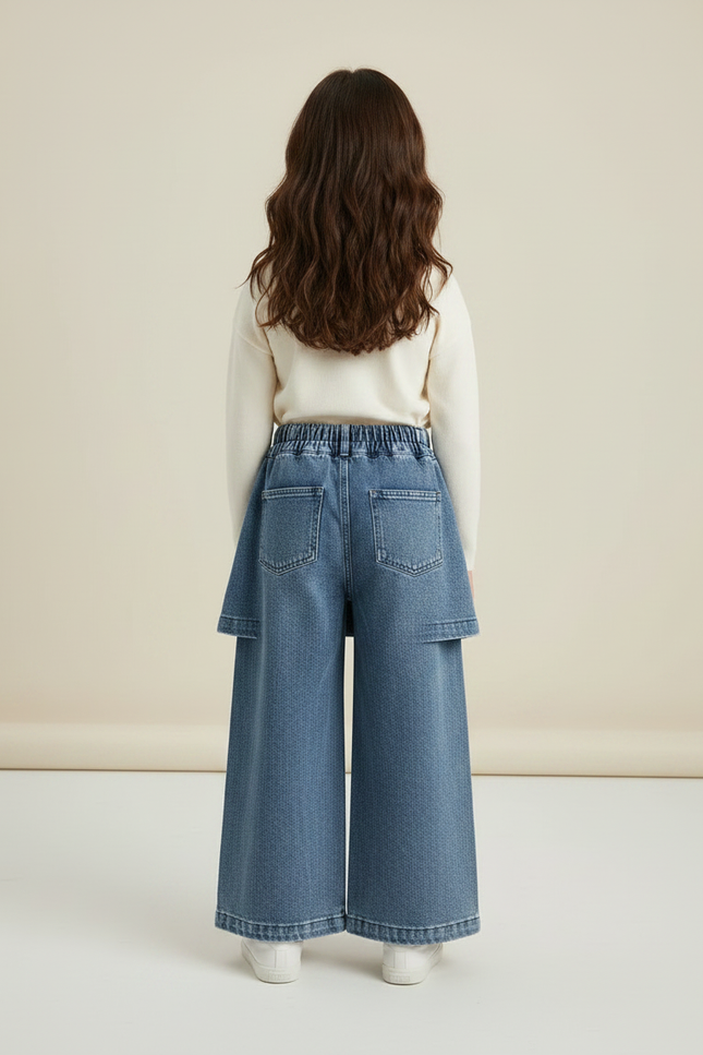 Pantalon Jupe Jean Bleu Ample Déstructuré Fille - vue 2