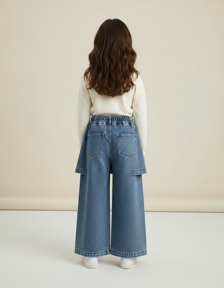 Pantalon Jupe Jean Bleu Ample Déstructuré Fille - vue 2
