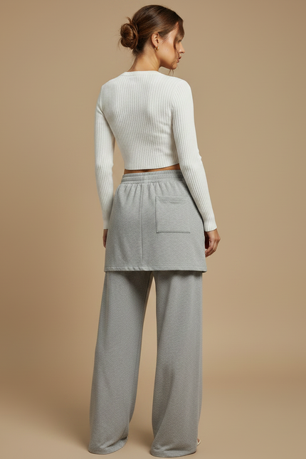 Pantalon Jupe Gris Ample Décontracté Fluide Confortable - Molleton - vue 2