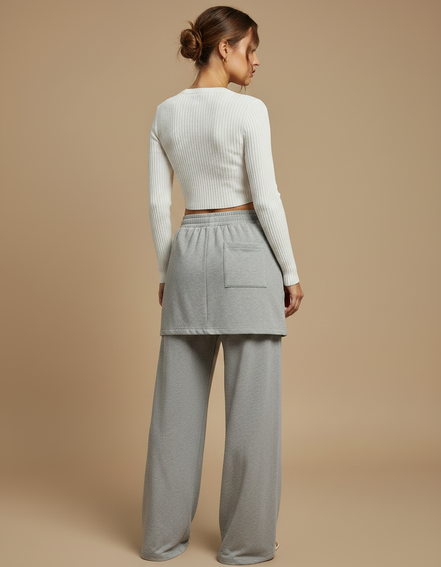 Pantalon Jupe Gris Ample Décontracté Fluide Confortable - Molleton - vue 2