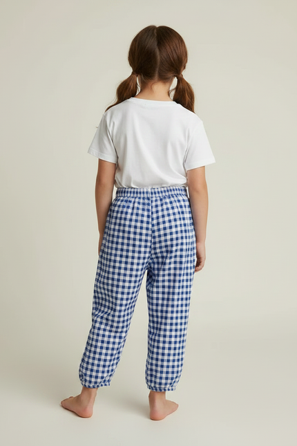 Pantalon Jupe Carreaux Bleus Ample Coton Confortable - vue 2
