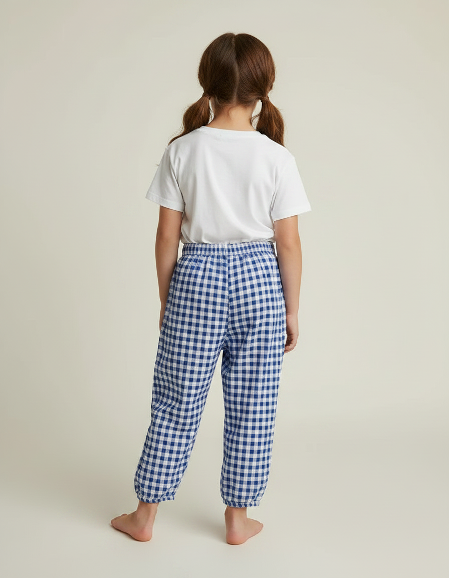 Pantalon Jupe Carreaux Bleus Ample Coton Confortable - vue 2