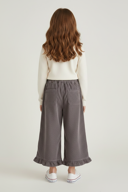 Pantalon Jupe Velours Côtelé Gris Volants Ample Enfant - Cordé - vue 2