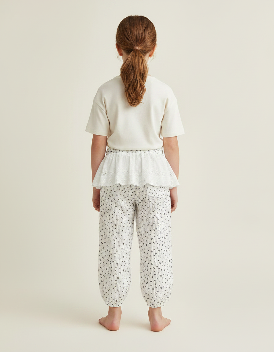 Pantalon Jupe Blanc Imprimé Ample Confortable Enfant - Coton - vue 2