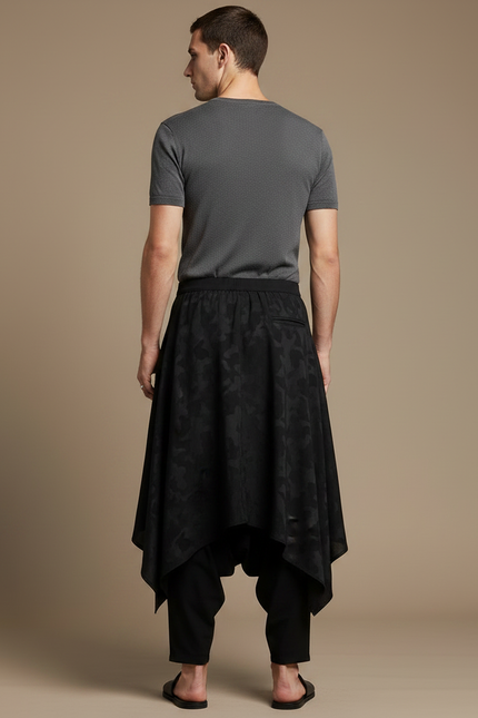 Pantalon Jupe Noir Ample Asymétrique Camouflage Homme - Polyester - vue 2
