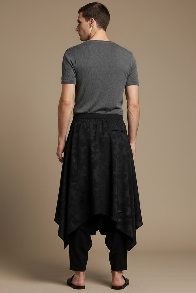Pantalon Jupe Noir Ample Asymétrique Camouflage Homme - Polyester - vue 2