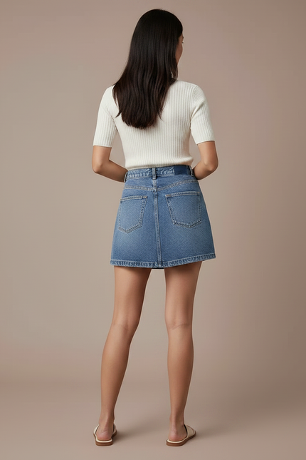 Pantalon Jupe Courte Denim Décontractée Bleue - Jean - vue 2