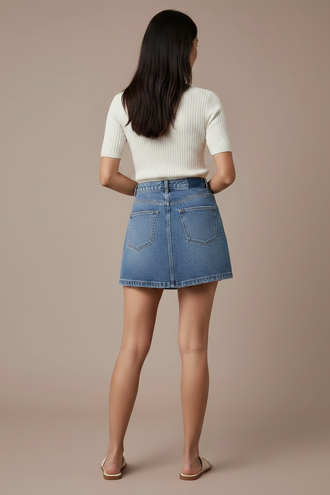 Pantalon Jupe Courte Denim Décontractée Bleue - Jean - vue 2