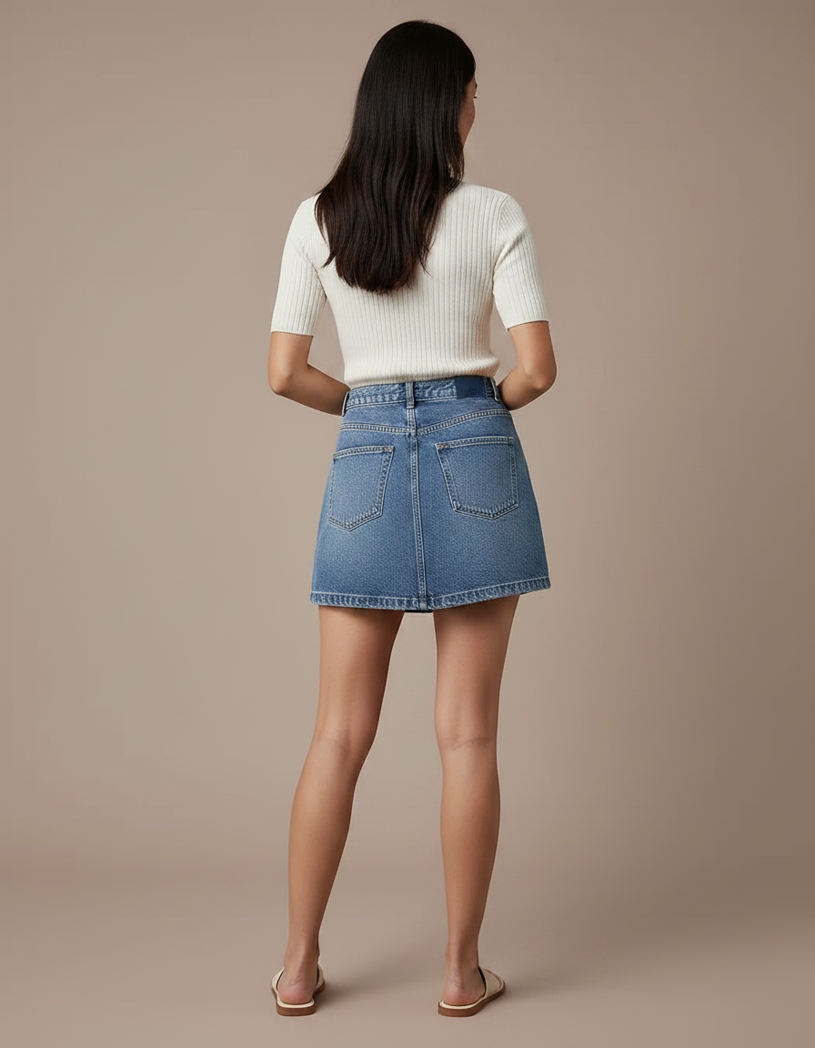 Pantalon Jupe Courte Denim Décontractée Bleue - Jean - vue 2
