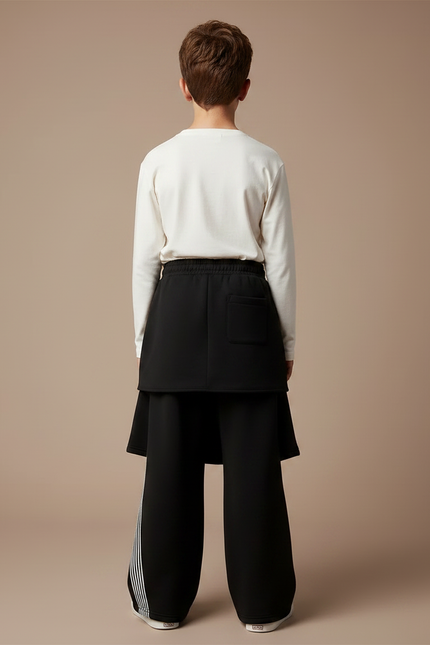 Pantalon Jupe Noir Ample Rayures Blanches - Molleton - vue 2