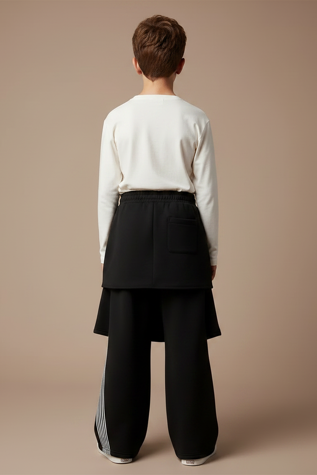 Pantalon Jupe Noir Ample Rayures Blanches - Molleton - vue 2